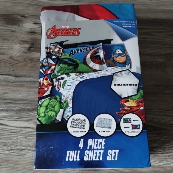 Avengers Hero Time Kids 4-Piece Full Size Microfiber Sheet Set - Picture 1 of 2